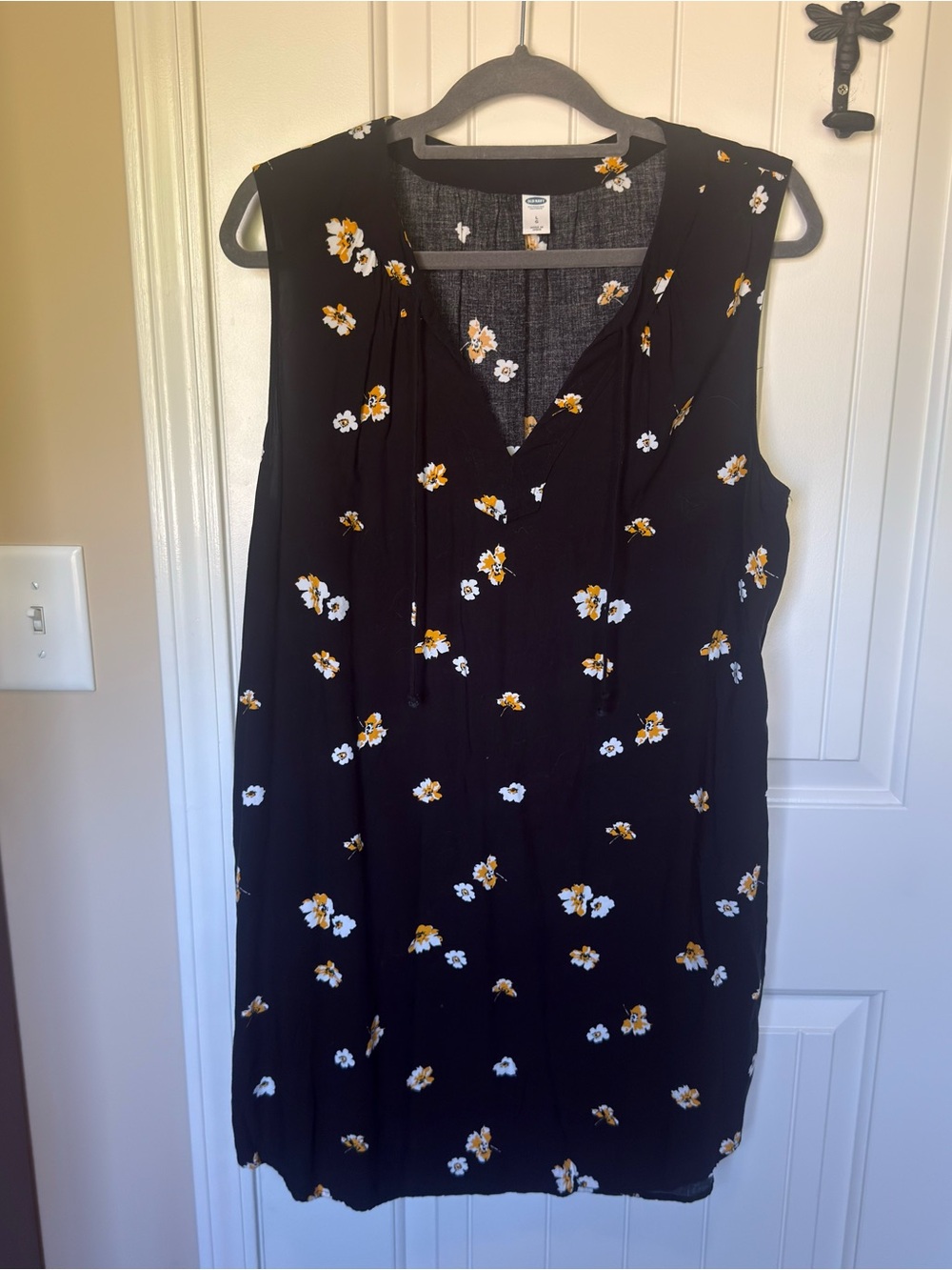 Old Navy Black Sleeveless Midi Dress with Yellow & White Floral Print
